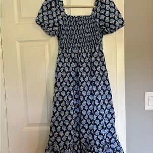 J. Crew Factory Navy and White Floral Midi Dress
